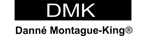 DMK logo in white on black bar above Danné Montague-King® wordmark